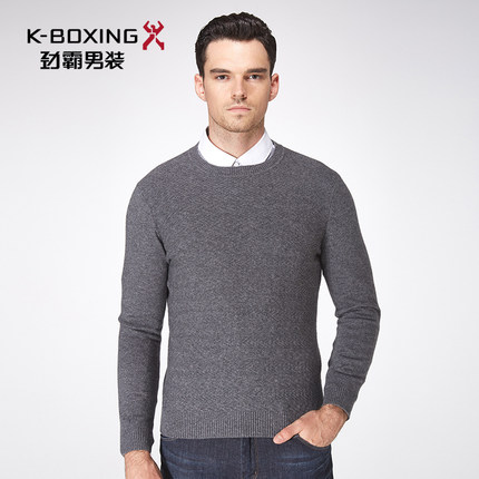 劲霸男士套头圆领羊毛衫秋冬商务修身提花纯色毛衣|BYEY4378