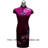 紫色 红影旗袍 定制真丝旗袍礼服 高档