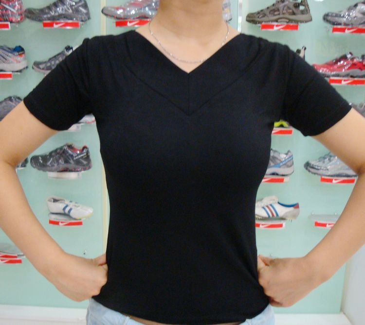 丝光棉前V后圆领半袖广场舞舞蹈上衣练功服V领舞蹈衣基训服跳操服