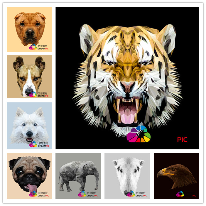 AI矢量设计素材 几何马赛克风格动物肖像老虎大象狗狗老鹰