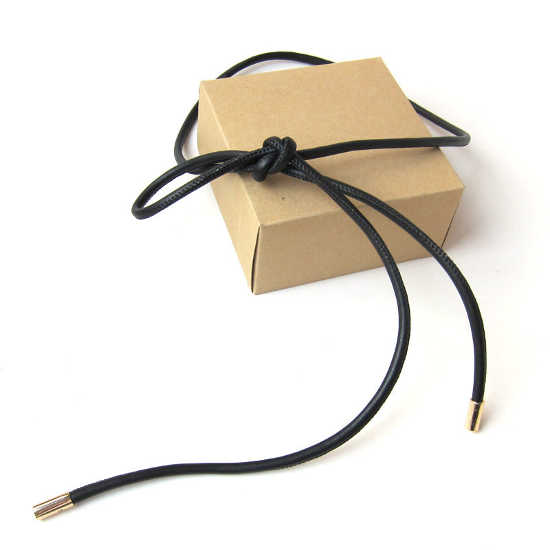 时尚头层牛皮打结圆柱形配裙装饰腰绳加长绳子细腰带皮带女士黑色