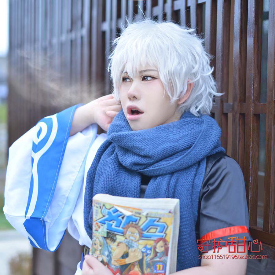 包邮甜心家银魂坂田银时银白蓬松反翘短发鸣狐cosplay假发特价
