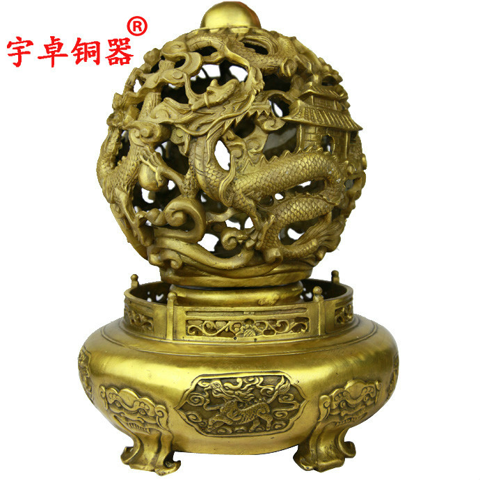 路路通龙球黄铜九转乾坤鼎工艺品