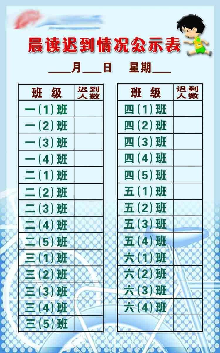 海报印制展板353素材280晨读迟到情况公示表ps