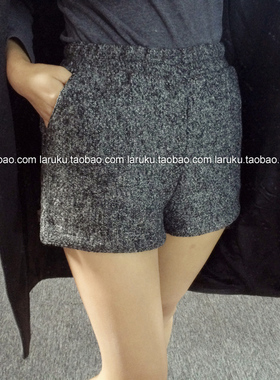 欧洲站2019秋季新款 百搭松紧腰宽松呢子短裤/热裤 韩版 潮裤