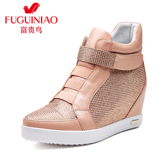 Fuguiniao shoes with genuine Velcro high women's shoes high top sneakers leather rhinestone fashion shoes