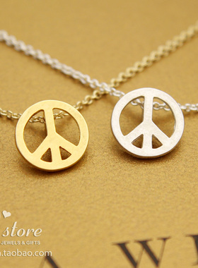 美国正品925银镀金项链和平标