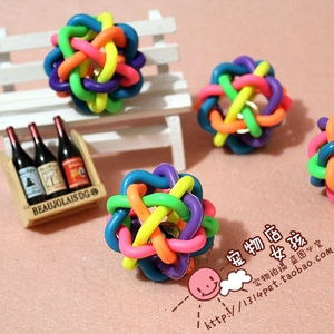 热卖宠物猫狗狗玩具球七彩铃铛球彩色编织球彩虹球宠物玩具超小号