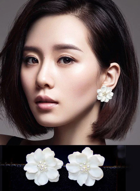 BLACKPARTY 韩国百搭白色花朵蚊香盘耳夹耳钉休闲度假韩版女耳环