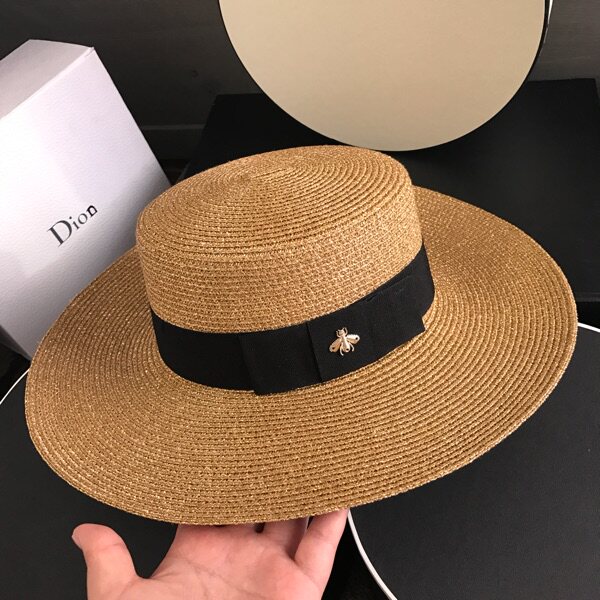 日本蝴蝶结小蜜蜂平顶帽草帽女夏天宽檐帽子出游防晒情侣帽