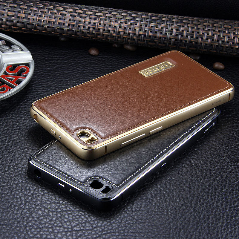 iMatch Luxury Aluminum Metal Bumper Premium Genuine Leather Back Cover Case for Xiaomi Mi 5