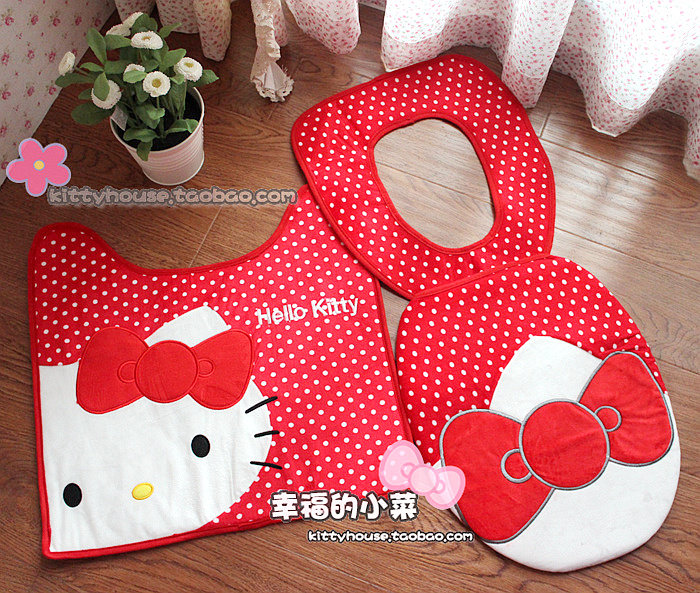 包邮凯蒂猫HelloKitty浴室马桶圈马桶套坐便套坐便圈地垫三件套