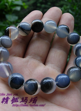 纯天然巴西玛瑙原色黑白纹理手串