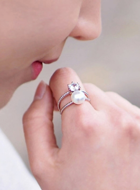 韩国进口饰品百搭珍珠双层戒指