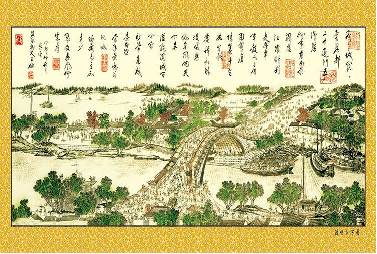 山水风景客厅年画墙画装饰纸画复膜超大清明上河图贴图2张包邮