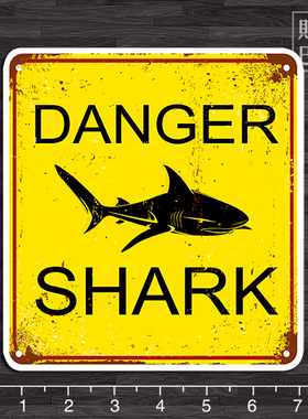 大白鲨 鲨鱼警示标识 冲浪板滑板死飞贴纸 防水行李箱车贴 Q286