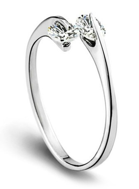 新款韩版手饰S925镀银双钻戒指 流行锆石闪钻女飞环开口指环尾戒