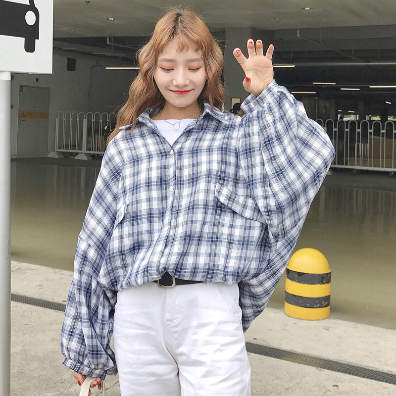 大格子衬衫女韩版