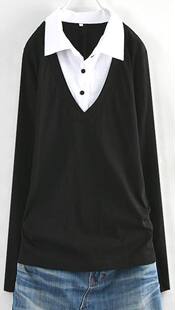 T恤 2024 假两件套休闲宽松纯棉衬衫 女装 C201 客衣都加肥加大码