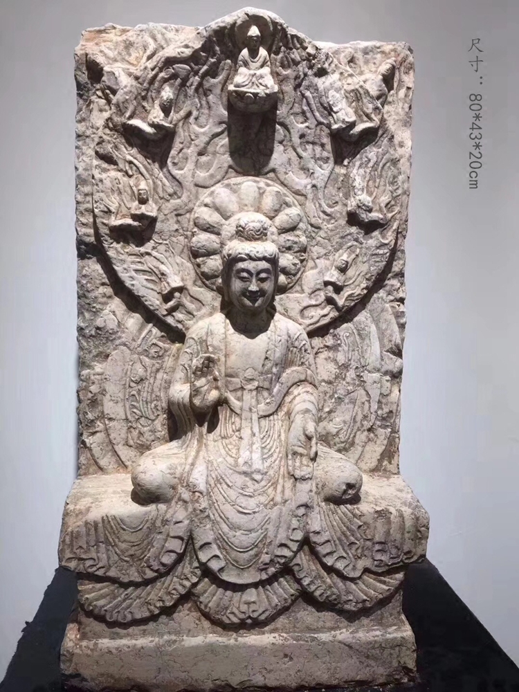 精品仿古做旧石头雕刻青石座观音像寺庙供奉佛龛人物经柱摆件