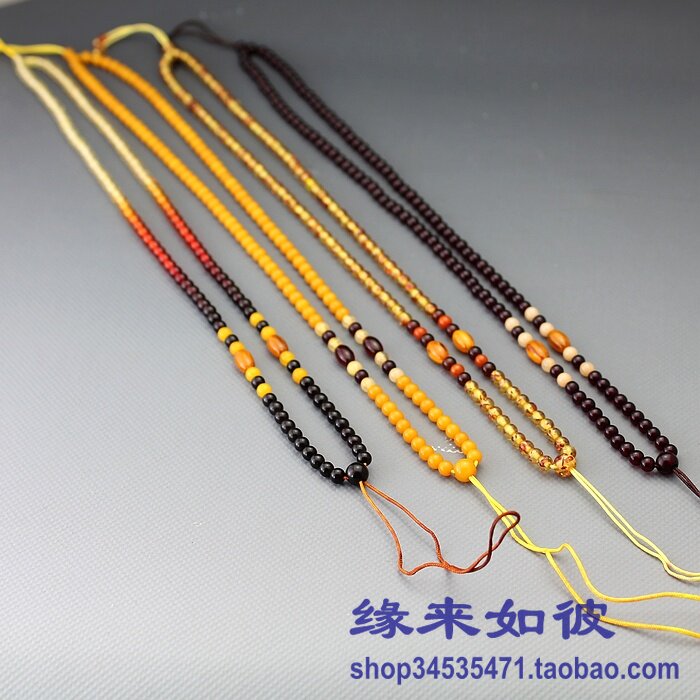 仿蜜蜡挂绳仿琥珀手编线挂绳 仿血珀渐变彩虹鸡油黄项链绳