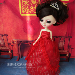 现货唐果娃娃服装中国红双层欧式公主裙高档婚纱 裹胸式模特配件