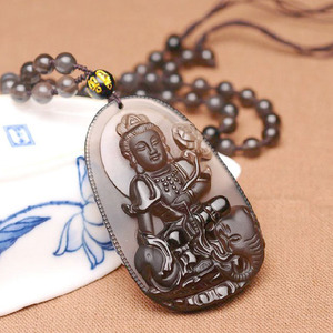 天然冰种黑曜石普贤吊坠 属龙属蛇守护神本命佛项坠吉祥物