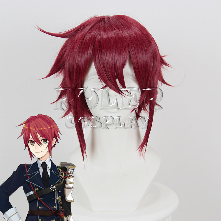 刀剑乱舞 信浓藤四郎 鬓角加长发 暗红色反翘短发cosolay假发假毛