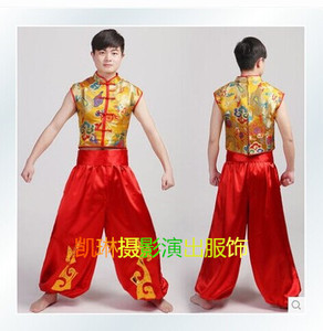 新款9岁14岁13岁民族舞蹈演出服装男女款快板秧歌服打鼓服007舞