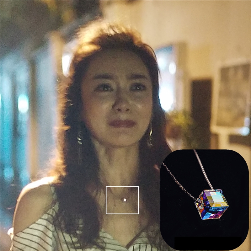 前任3罗米王梓同款项链 s925纯银方糖水晶项链吊坠锁骨链简约大方