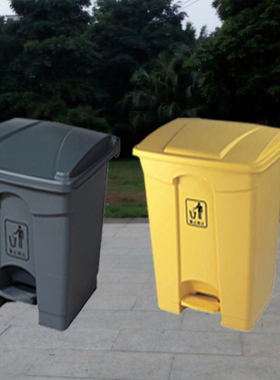 麦穗环保90L脚踏式塑料垃圾桶 87升阻燃室内果皮箱 灰黄色垃圾箱