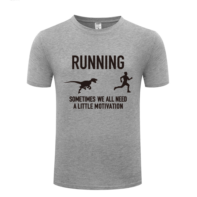搞笑男式短袖T恤 Running Motivation Raptor Funny Dinosaur Tee