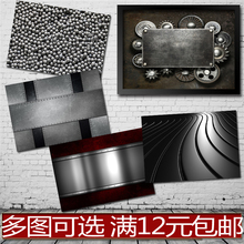 酒吧 饰画实木相框画框有框画墙画挂画 金属质感另类抽象 海报装