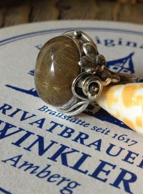 泰国镶嵌天然发晶戒指手工银