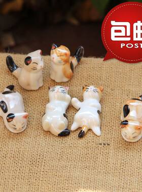 包邮盒装日式陶瓷猫咪筷子架小猫筷子托 一套6款zakka 筷架萌物