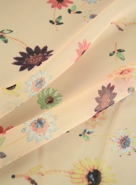 高档粉橙色小花碎花网纱布料 透明软中带挺服装连衣裙衬衣布料