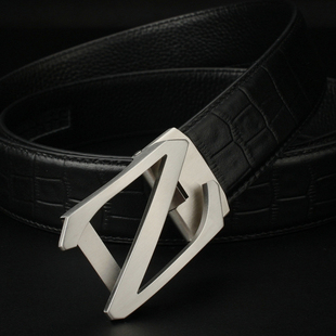 商务休闲真皮裤 不锈钢Z字自动扣韩潮款 男士 头层牛皮皮带 腰带男式