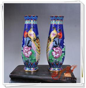 瑞唐 70年代老外贸 掐丝珐琅景泰蓝 孔雀瓶 花瓶 一对不拆卖