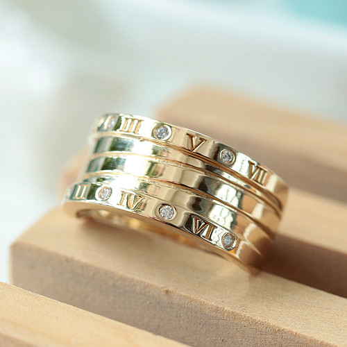 兔兔K金订货◆实拍◆韩国14K纯金罗马数字戒指 上宽下窄视觉多层