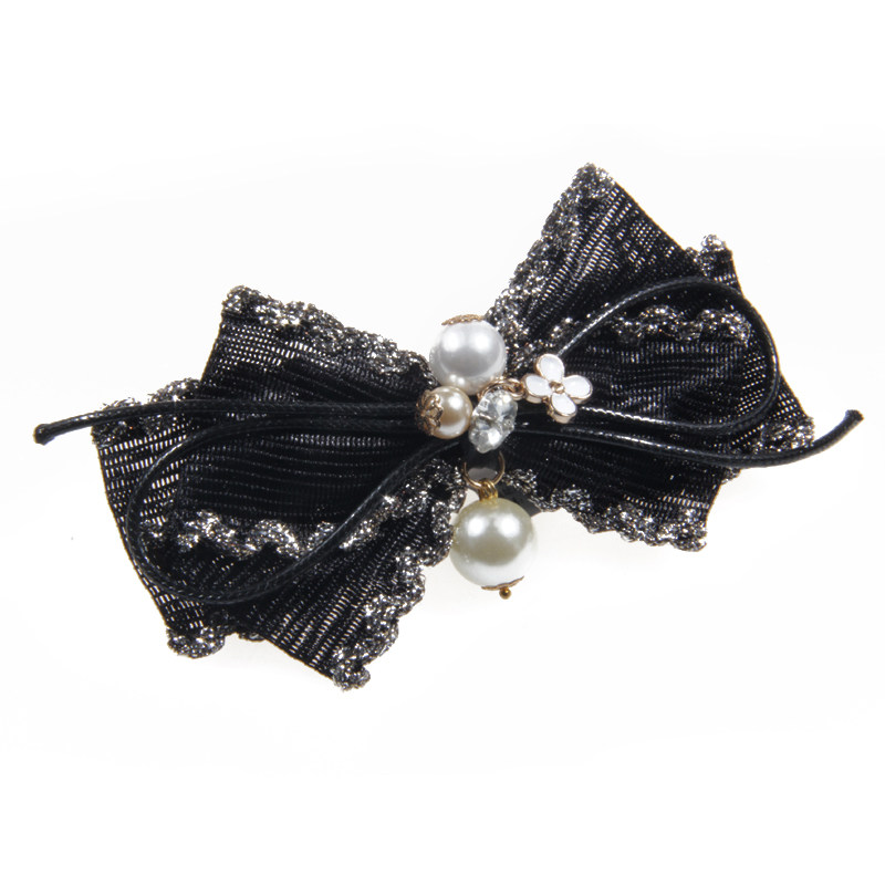 发饰韩版甜美仿珍珠水晶弹簧夹