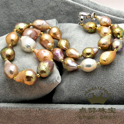 异形 9-12mm 稀有巴洛克天然淡水珍珠项链 混彩 多彩炫彩大颗粒