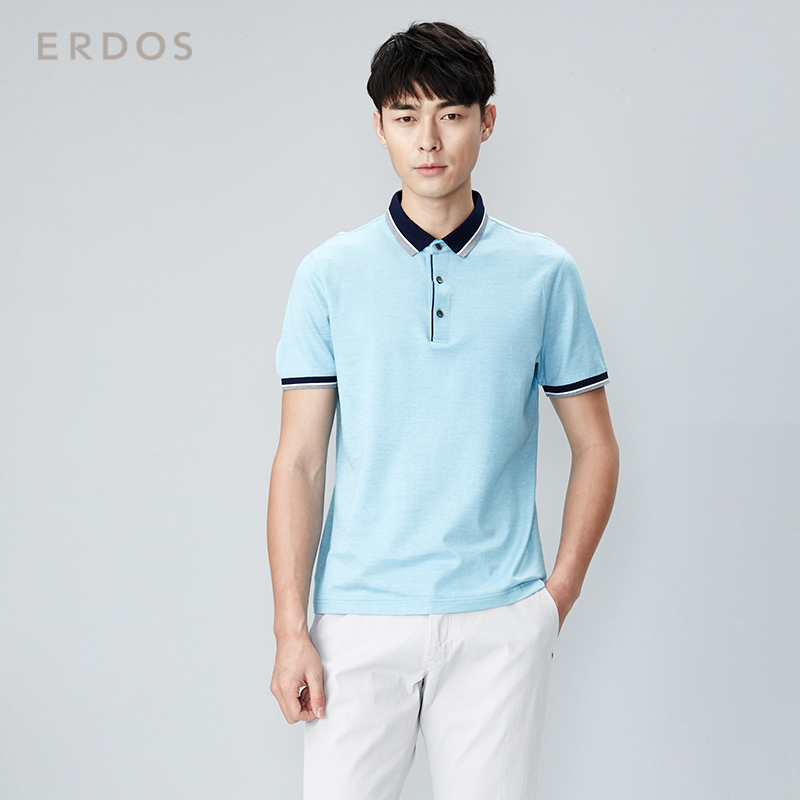 ERDOS 春夏时尚撞色拼条罗纹翻领短袖男T恤POLO衫 E175H2001