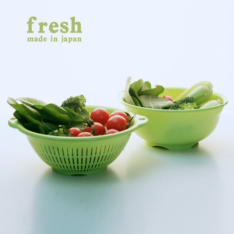 日本进口sanada厨房洗菜蓝 塑料沥水篮 水果清洗篮两件套5324