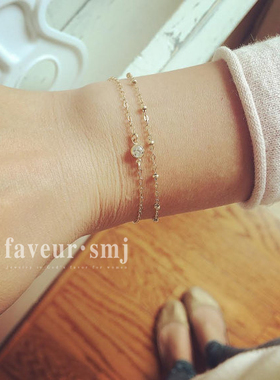 faveur以色列设计进口14k包金纯银美丽CZ钻手链简约日常优雅礼物