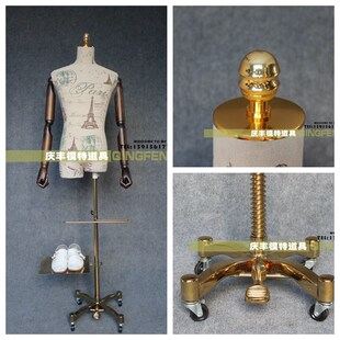 庆丰模特 高档半身男模新款 印花麻布 钛金色头盖万向轮 商场陈列