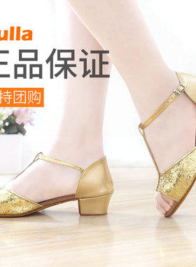 新款女童拉丁舞鞋儿童女孩初学者恰恰女演出真皮软底成人舞蹈中跟