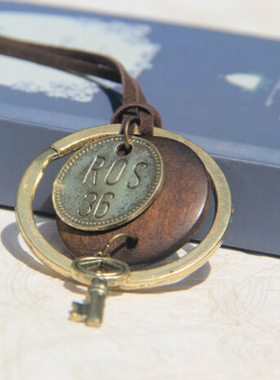 长款木质金属圆环棉麻钥匙吊坠