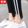 Quần legging nữ 2019 mới mặc quần hói mạnh bó sát phiên bản Hàn Quốc của quần lửng sọc 9 chân mùa thu - Quần tây thường quần ngố nữ