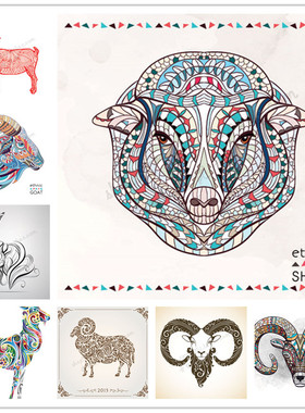 A1551矢量彩色花纹风格民族风羊图案 AI设计素材