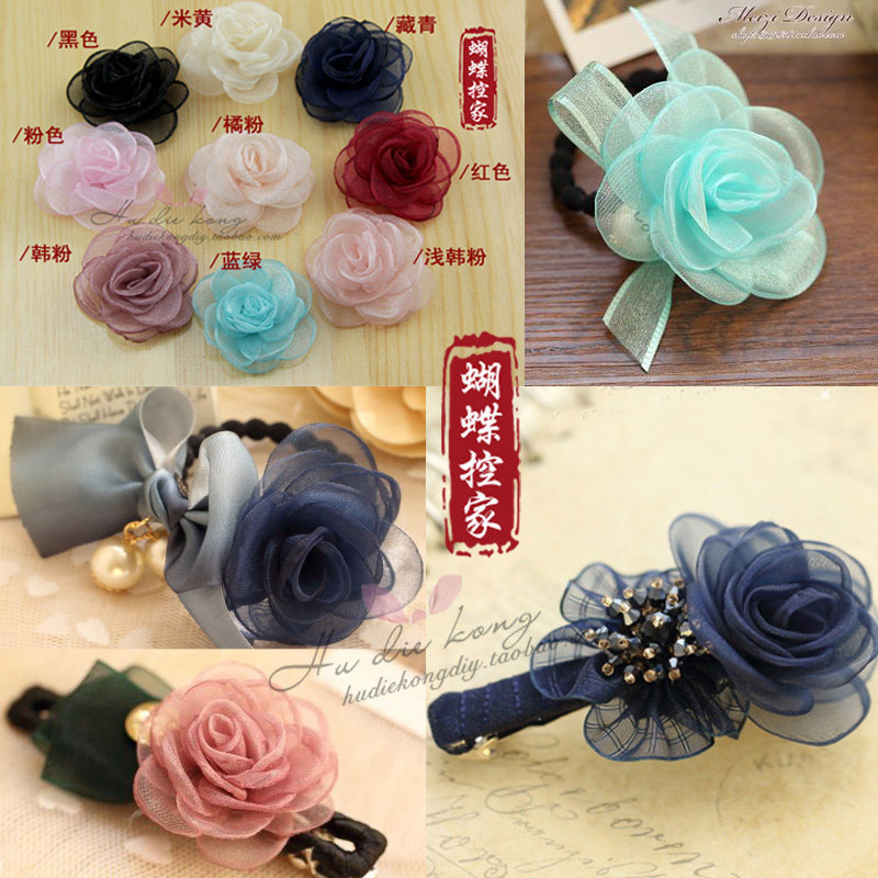 diy手工材料配件唯美烧花雪纱5cm烧边玫瑰花雪纱绢纱立体山茶花